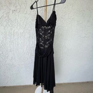 Sisley Black Lace Midi Dress with Draped Skirt
